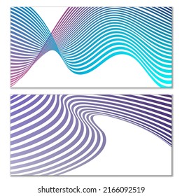 Líneas onduladas o cintas. Conjunto de 2 cubiertas. Tira multicolor. Creativo fondo inusual con líneas de onda abstractas para crear un cartel de moda, afiche. vectores