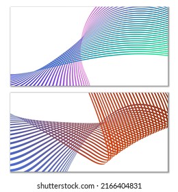 Wavy lines or ribbons. Set of 2 covers. Multicolored striped. Creative unusual background with abstract wave lines for creating a trendy banner, poster. vector eps