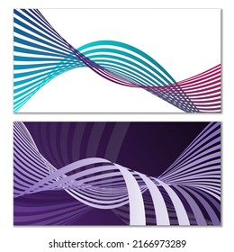 Wavy lines or ribbons. Set of 2 covers. Multicolored striped. Creative unusual background with abstract wave lines for creating a trendy banner, poster. vector eps