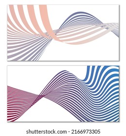 Wavy lines or ribbons. Set of 2 covers. Multicolored striped. Creative unusual background with abstract wave lines for creating a trendy banner, poster. vector eps