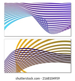 Wavy lines or ribbons. Set of 2 covers. Multicolored striped. Creative unusual background with abstract wave lines for creating a trendy banner, poster. vector eps
