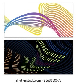 Wavy lines or ribbons. Set of 2 covers. Multicolored striped. Creative unusual background with abstract wave lines for creating a trendy banner, poster. vector eps