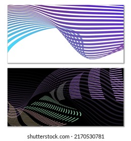Wavy lines or ribbons. Set of 2 covers. Multicolored striped. Creative unusual background with abstract wave lines for creating a trendy banner, poster. vector eps