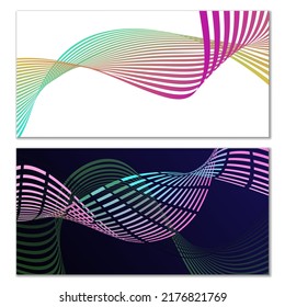 Líneas onduladas o cintas. Conjunto de 2 cubiertas. Tira multicolor. Creativo fondo inusual con líneas de onda abstractas para crear un cartel de moda, afiche. vectores