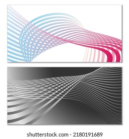 Wavy lines or ribbons. Set of 2 covers. Multicolored striped. Creative unusual background with abstract wave lines for creating a trendy banner, poster. vector eps