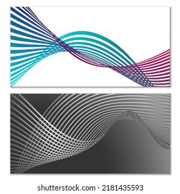 Líneas onduladas o cintas. Conjunto de 2 cubiertas. Tira multicolor. Creativo fondo inusual con líneas de onda abstractas para crear un cartel de moda, afiche. vectores
