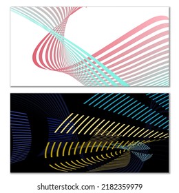 Wavy lines or ribbons. Set of 2 covers. Multicolored striped. Creative unusual background with abstract wave lines for creating a trendy banner, poster. vector eps