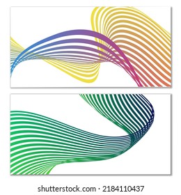 Wavy lines or ribbons. Set of 2 covers. Multicolored striped. Creative unusual background with abstract wave lines for creating a trendy banner, poster. vector eps