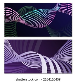 Wavy lines or ribbons. Set of 2 covers. Multicolored striped. Creative unusual background with abstract wave lines for creating a trendy banner, poster. vector eps