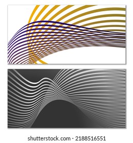 Wavy lines or ribbons. Set of 2 covers. Multicolored striped. Creative unusual background with abstract wave lines for creating a trendy banner, poster. vector eps
