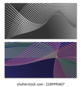 Wavy lines or ribbons. Set of 2 covers. Multicolored striped. Creative unusual background with abstract wave lines for creating a trendy banner, poster. vector eps