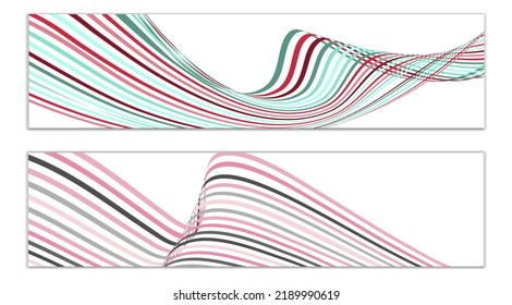 Wavy lines or ribbons. Set of 2 covers. Multicolored striped. Creative unusual background with abstract wave lines for creating a trendy banner, poster. vector eps