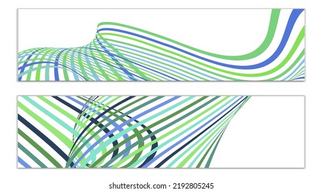 Wavy lines or ribbons. Set of 2 covers. Multicolored striped. Creative unusual background with abstract wave lines for creating a trendy banner, poster. vector eps