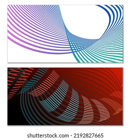 Wavy lines or ribbons. Set of 2 covers. Multicolored striped. Creative unusual background with abstract wave lines for creating a trendy banner, poster. vector eps