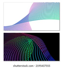 Wavy lines or ribbons. Set of 2 covers. Multicolored striped. Creative unusual background with abstract wave lines for creating a trendy banner, poster. vector eps