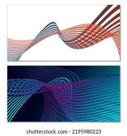 Wavy lines or ribbons. Set of 2 covers. Multicolored striped. Creative unusual background with abstract wave lines for creating a trendy banner, poster. vector eps