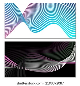 Líneas onduladas o cintas. Conjunto de 2 cubiertas. Tira multicolor. Creativo fondo inusual con líneas de onda abstractas para crear un cartel de moda, afiche. vectores