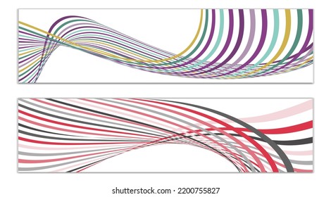 Wavy lines or ribbons. Set of 2 covers. Multicolored striped. Creative unusual background with abstract wave lines for creating a trendy banner, poster. vector eps