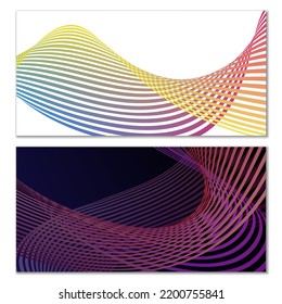 Wavy lines or ribbons. Set of 2 covers. Multicolored striped. Creative unusual background with abstract wave lines for creating a trendy banner, poster. vector eps