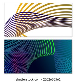 Wavy lines or ribbons. Set of 2 covers. Multicolored striped. Creative unusual background with abstract wave lines for creating a trendy banner, poster. vector eps