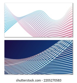 Wavy lines or ribbons. Set of 2 covers. Multicolored striped. Creative unusual background with abstract wave lines for creating a trendy banner, poster. vector eps