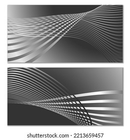 Wavy lines or ribbons. Set of 2 covers. Multicolored striped. Creative unusual background with abstract wave lines for creating a trendy banner, poster. vector eps