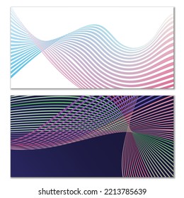Wavy lines or ribbons. Set of 2 covers. Multicolored striped. Creative unusual background with abstract wave lines for creating a trendy banner, poster. vector eps