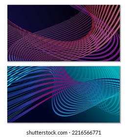 Líneas onduladas o cintas. Conjunto de 2 cubiertas. Tira multicolor. Creativo fondo inusual con líneas de onda abstractas para crear un cartel de moda, afiche. vectores
