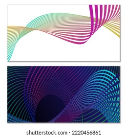 Wavy lines or ribbons. Set of 2 covers. Multicolored striped. Creative unusual background with abstract wave lines for creating a trendy banner, poster. vector eps