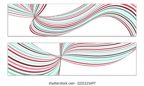 Wavy lines or ribbons. Set of 2 covers. Multicolored striped. Creative unusual background with abstract wave lines for creating a trendy banner, poster. vector eps