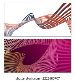 Wavy lines or ribbons. Set of 2 covers. Multicolored striped. Creative unusual background with abstract wave lines for creating a trendy banner, poster. vector eps
