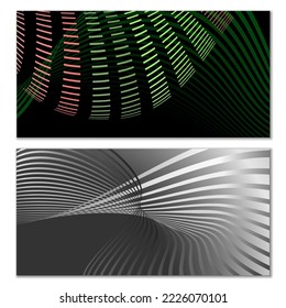 Wavy lines or ribbons. Set of 2 covers. Multicolored striped. Creative unusual background with abstract wave lines for creating a trendy banner, poster. vector eps