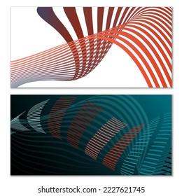 Wavy lines or ribbons. Set of 2 covers. Multicolored striped. Creative unusual background with abstract wave lines for creating a trendy banner, poster. vector eps