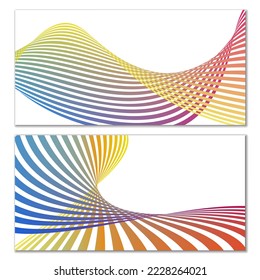 Wavy lines or ribbons. Set of 2 covers. Multicolored striped. Creative unusual background with abstract wave lines for creating a trendy banner, poster. vector eps
