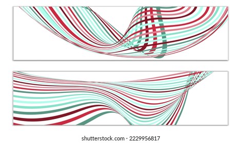 Wavy lines or ribbons. Set of 2 covers. Multicolored striped. Creative unusual background with abstract wave lines for creating a trendy banner, poster. vector eps