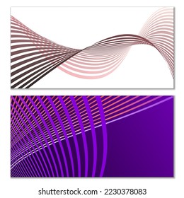 Wavy lines or ribbons. Set of 2 covers. Multicolored striped. Creative unusual background with abstract wave lines for creating a trendy banner, poster. vector eps