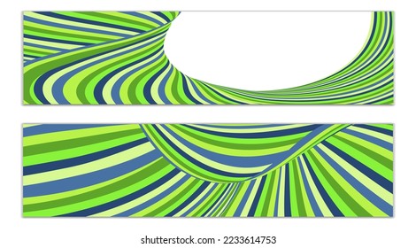 Líneas onduladas o cintas. Conjunto de 2 cubiertas. Tira multicolor. Creativo fondo inusual con líneas de onda abstractas para crear un cartel de moda, afiche. vectores