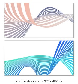 Wavy lines or ribbons. Set of 2 covers. Multicolored striped. Creative unusual background with abstract wave lines for creating a trendy banner, poster. vector eps