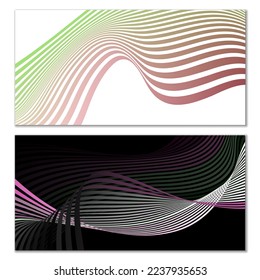 Wavy lines or ribbons. Set of 2 covers. Multicolored striped. Creative unusual background with abstract wave lines for creating a trendy banner, poster. vector eps