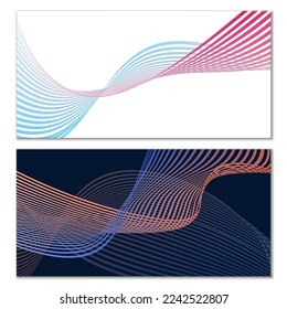 Wavy lines or ribbons. Set of 2 covers. Multicolored striped. Creative unusual background with abstract wave lines for creating a trendy banner, poster. vector eps