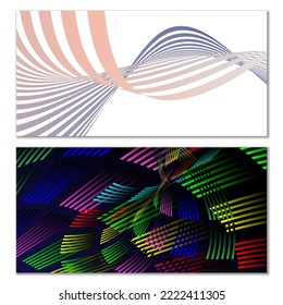Wavy lines or ribbons. Set. Multicolored striped gradient. Creative unusual background with abstract gradient wave lines for creating trendy banner, poster. Vector eps