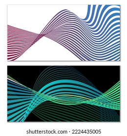 Wavy lines or ribbons. Set. Multicolored striped gradient. Creative unusual background with abstract gradient wave lines for creating trendy banner, poster. Vector eps