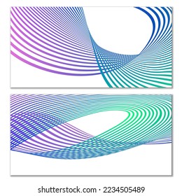 Wavy lines or ribbons. Set. Multicolored striped gradient. Creative unusual background with abstract gradient wave lines for creating trendy banner, poster. Vector eps