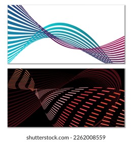 Wavy lines or ribbons. Set. Multicolored striped gradient. Creative unusual background with abstract gradient wave lines for creating trendy banner, poster. Vector eps