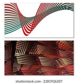 Líneas onduladas o cintas. Establecer. Gradiente de rayas multicolor. Fondo creativo inusual con líneas de onda de gradiente abstracto para crear banner de moda, afiche. Pasos vectoriales