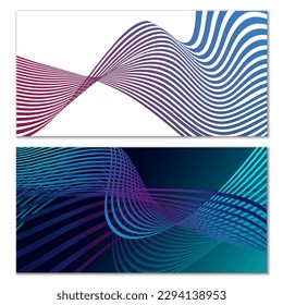 Wavy lines or ribbons. Set. Multicolored striped gradient. Creative unusual background with abstract gradient wave lines for creating trendy banner, poster. Vector eps