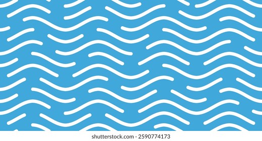 Wavy lines, sea waves stylization, seamless pattern, vector design