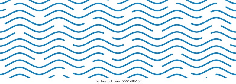 Wavy lines, sea waves stylization, seamless pattern, vector design