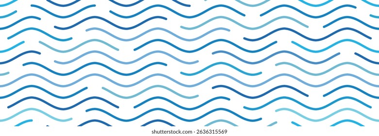 Wavy lines, sea waves stylization, seamless pattern, vector design