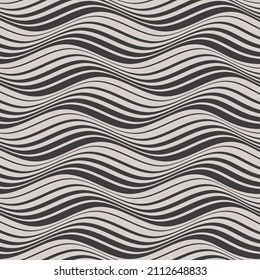 Wavy Lines Seamless Background in Black and White Color. Vector Tileable pattern.